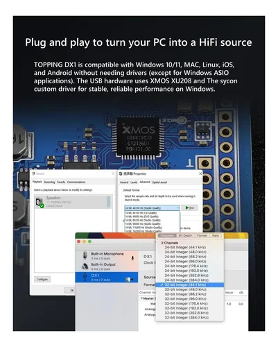 Topping Dx1 Mini Dac Y Amplificador De Auriculares, Chip X2,