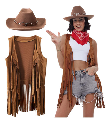 Trajes De Vaquero Occidental Para Mujer, Disfraz Hippie De