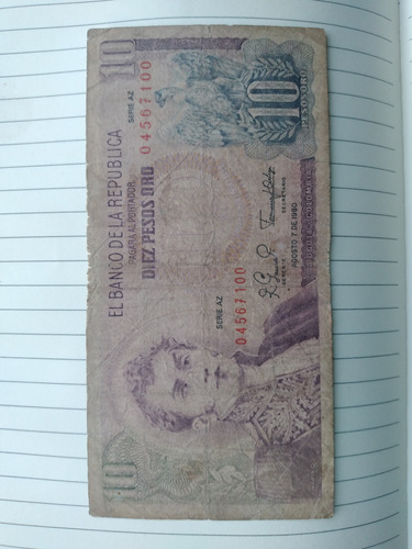 Billete De 10 Pesos Oro Serie Az Fecha 1980