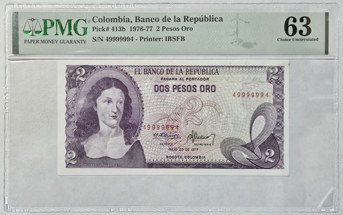 Billete Certificado 2 Pesos 20/jul/1977 Radar 49999994 Pmg63