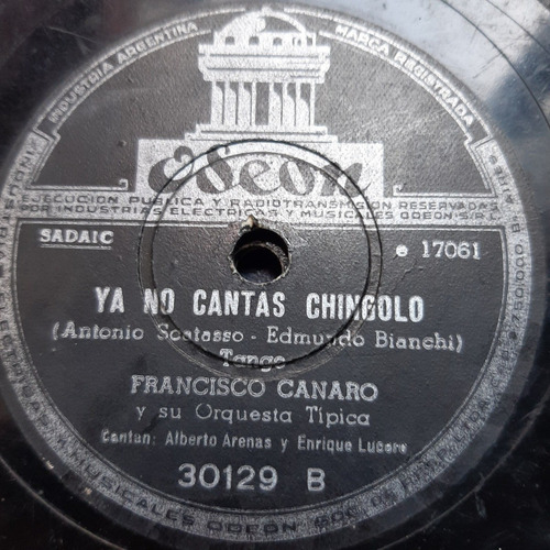 Pasta Francisco Canaro Lucero Arenas Odeon C140