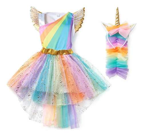 Vestido De Unicornio Arcoíris Para Niña  Vestido B Bordado P