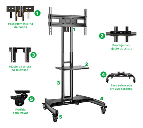 Suporte North Bayou AVA1500-60-1P de chão para TV/Monitor de 32" até 75" preto