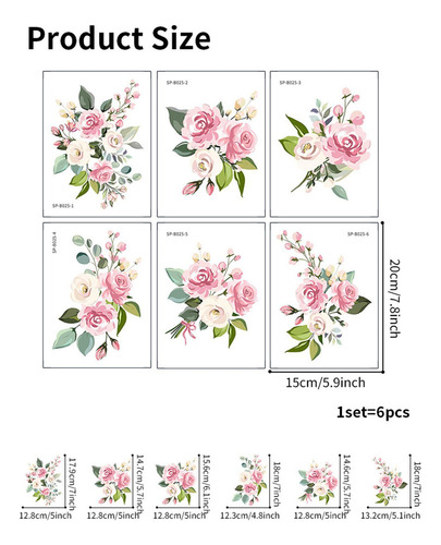6 Piezas De Calcomanías De Flores Para Pared, Elegantes Y