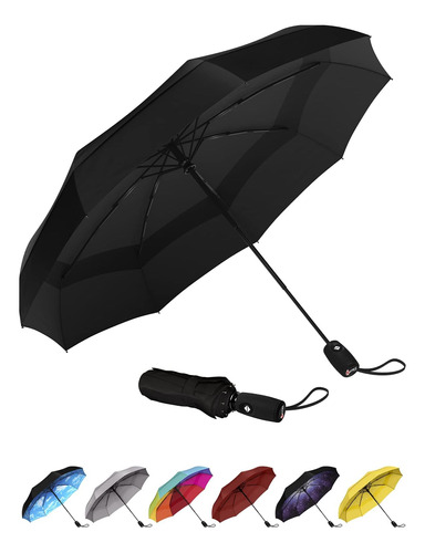 Paraguas Corto Plegable Antiviento Repel Negro