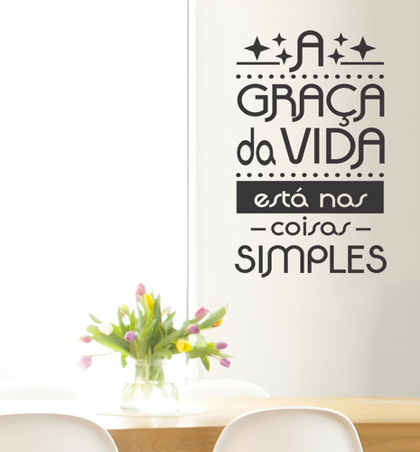Adesivo Frase Parede Graça Da Vida Coisa Simples 75cm X 45cm Cor Preto Fosco