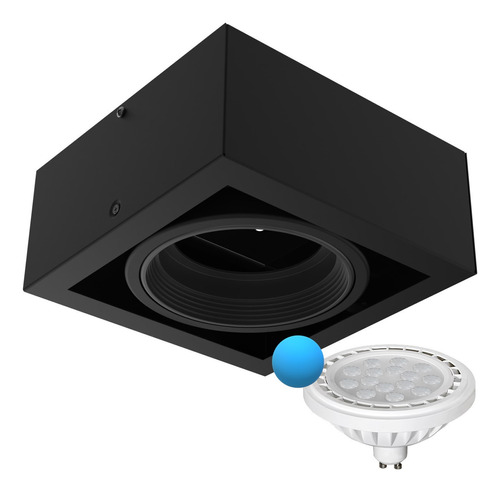 Aplique Techo Negro Led Box 1 Spot Cardanico Ar111 + Lampara