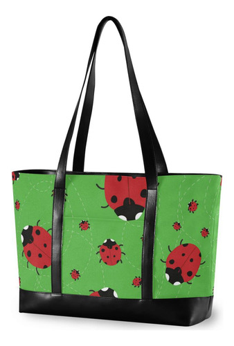 Bolso Tote Para Laptop Ladybug On Green 15,6  Mujer Trabajo