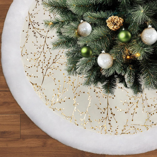 Syitcun Falda Del Árbol De Navidad, 48inch Blanco Y Oro ...