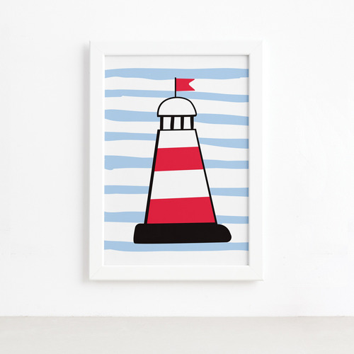 Quadro Farol Oceano Moldura Branca 22x32cm