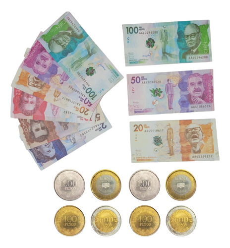 Kit Billetes Didácticos Surtidos + Monedas Peso Colombiano