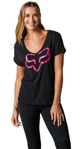 Polera Mujer Fox Boundary Negro/rosado