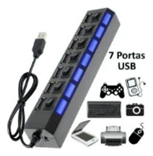 Hub 7 Portas Usb 2.0 Com Switch E Led Indicador