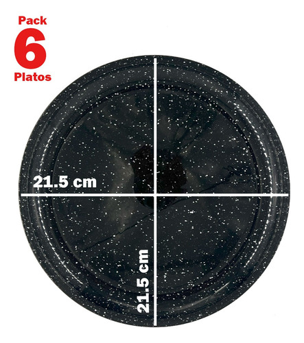 Platos Taqueros Plastico Trinche Parece Peltre 21.5cm 6pzs Negro Parece Peltre