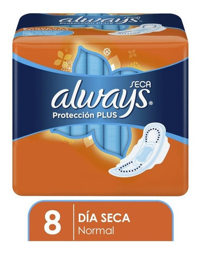 Always Protección Plus Seca Toallitas Femeninas C/alas X 8 U