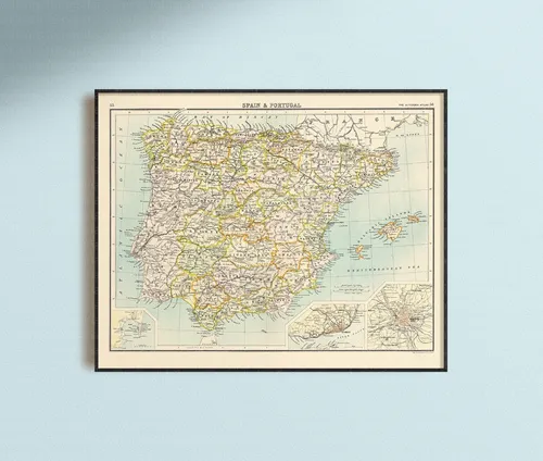 Mapa parede faibo espanha e portugal plastificiado enrolado 98x134 cm