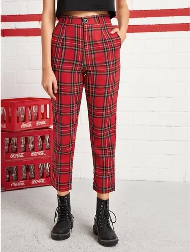 Doméstico Cambiarse de ropa Conceder Pantalón Escocés Tartán Rojo Importado Romwe Usa Punk Rock