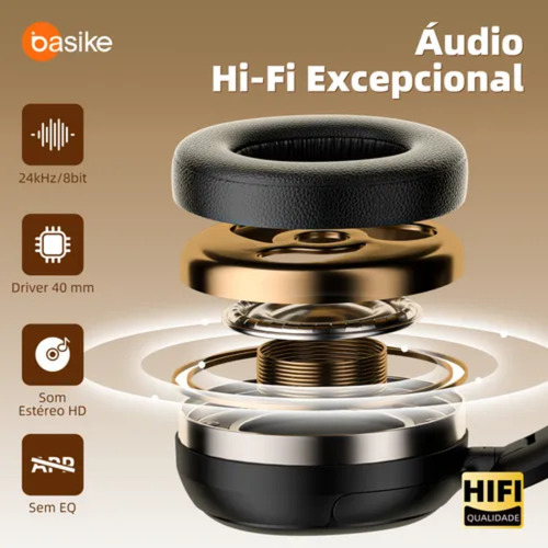 Fone De Ouvido Bluetooth 5.4 Sem Fio Com Microfone Basike