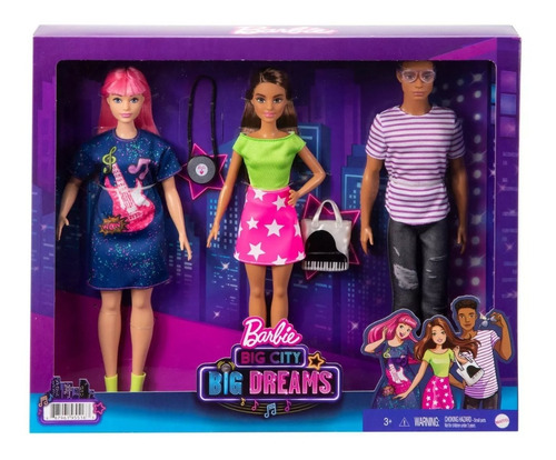 Imagem 1 de 9 de Barbie Big City Big Dreams Set Com 3 Bonecos Ken Rosa Teresa