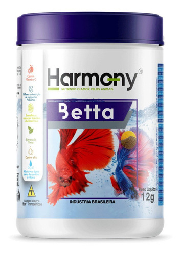 Ração Para Betta Harmony Fish 12g -  Extrusada Super Premium