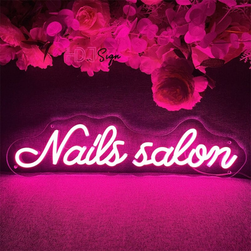 Letrero Led Neón Nails Salon  Uñas Palabra Rosa 50x13.5