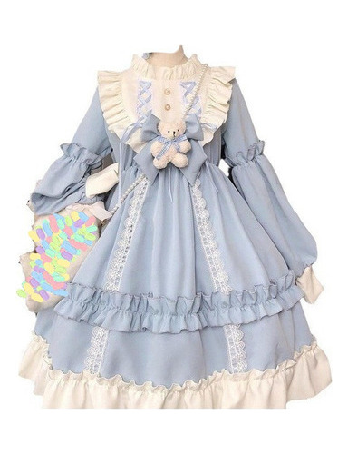 Vestido Japonés Tipo Lolita Con Lazo Y Encaje 