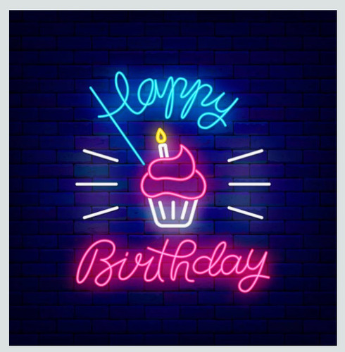 Letrero Led Neon Happy Birthday Cupcake Ancho 65cm Luminoso