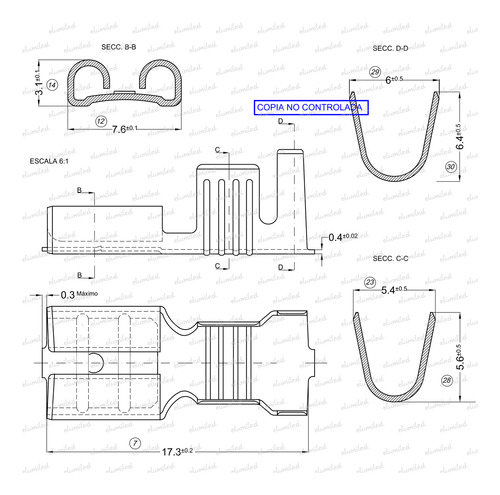 50 Terminales Ficha Pala Hembra 6.3mm Cable 2.5 A 6mm2