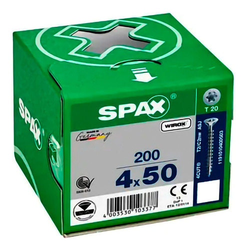 Tornillos Spax Madera 4x50 Caja De 200 Piezas Cuerda Corrida