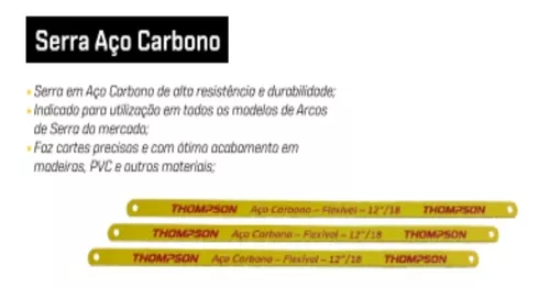 Kit com 10 Lâminas de Serra Manual em Aço de Carbono com 18 Dentes –  THOMPSON 242