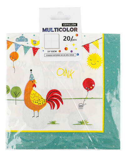 Servilletas Descartables Granja Cotillón. Pack X 20. 33x33cm