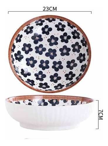 Imagen 3 de 3 de Ensaladera De Cerámica Hondo Vintage Flor De Cerezo - 23*7cm