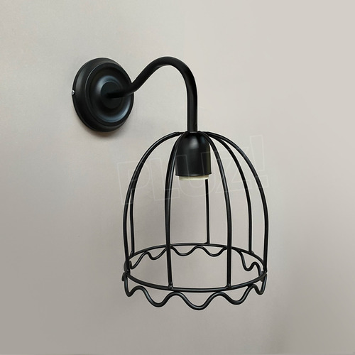 Aplique Pared Pantalla Mini 1 Brazo - Jaula Hierro Negro