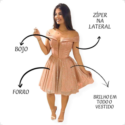 Vestido Debutante Festa Curto Rodado Brilho Várias Cores