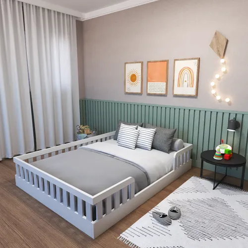 Cama Infantil Montessoriana Casal Sol Yescasa Branco/cinza Cristal