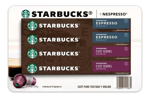 Starbucks Nespresso 40 Cápsulas 20 Espresso Roast 20 Verona