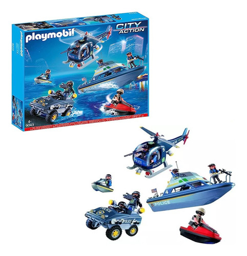 Playmobil Policia Swat Helicóptero Lancha Patrulla Coche Set