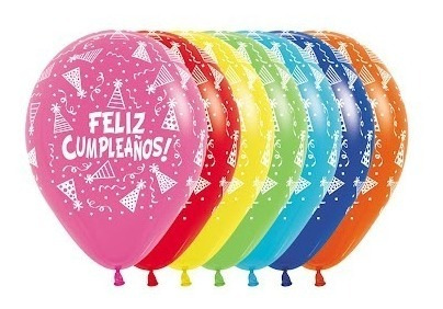 Bolsa X 60 Globos De Latex Feliz Cumpleaños Colores 30 Cm