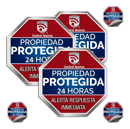 Imagen 1 de 10 de Kit 3 Letreros Alerta Advertencia Casa Seguridad 3 Calcas Stickers Alarma Tipo Placa Proteccion Vigilancia 