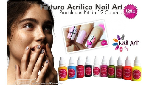 ¡ Kit De 12 Pinturas Acrílicas Nail Art Decoración Uñas !!