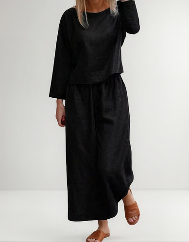 Conjunto Dos Piezas De Lino Con Cintura Elástica Para Mujer