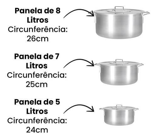 Kit Jogo De 3 Panelas Caldo Feijoada De Alumínio