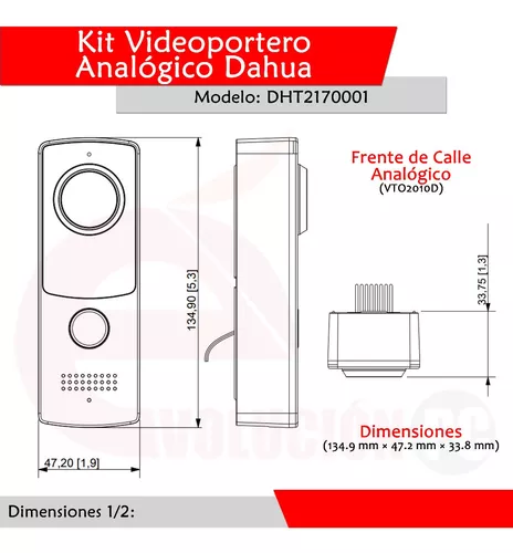 DAHUA KTA01- Kit de Videoportero Analógico/ Monitor de 7 pulgadas/ Cámara  de 2 Megapixeles/ Frente de calle IP65/ IK07/ Incluye 6 Mts. de Cable RVV  #TocToc