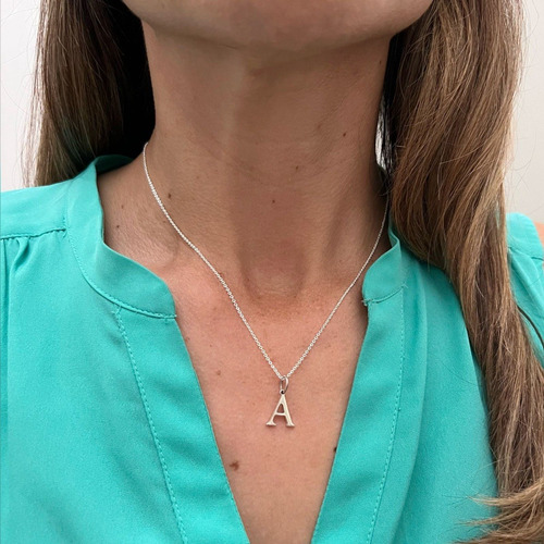 Imagen 7 de 10 de Collar Dije Letras Iniciales Plata 925 De 45 Cm Mujer Agálea