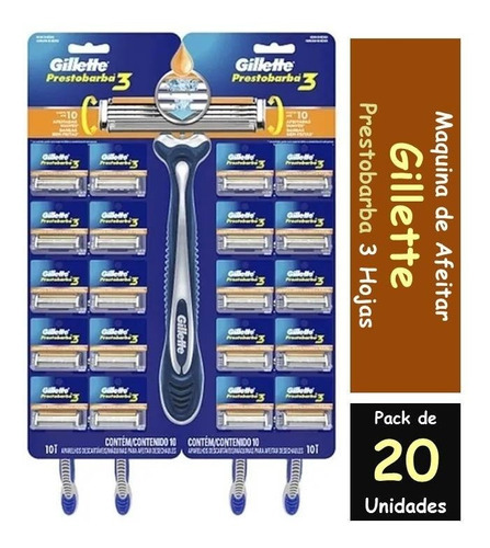 Maquina De Afeitar Gillette Prestobarba 3 Hojas Pack De 20un