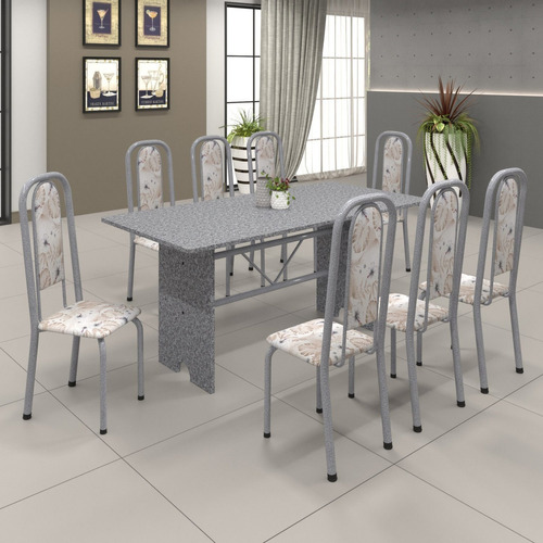 Conjunto De Mesa 180x75cm Tampo Granito Com 8 Cadeiras