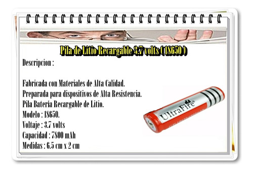 Pila Recargable 18650 3.7 V. 7800 Mah Linterna,parlante,etc.
