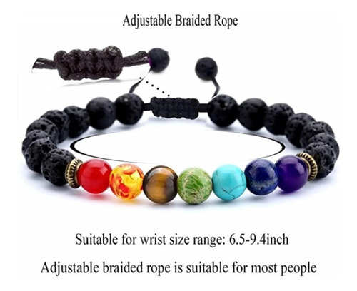Imagen 3 de 8 de Pulsera Ajustable 7 Chakras Piedras Volcánicas Buena Energía