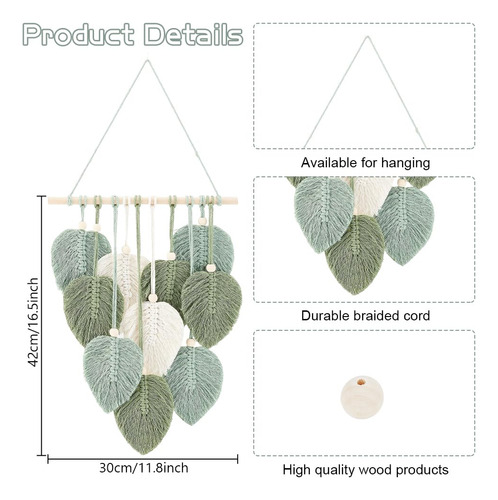 Kit De Macramé Pared Para Principiantes, Tapiz Hojas Y Pluma
