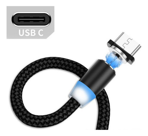 Cable Magnetico Usb Tipo C Punta Imantada 360 Negro